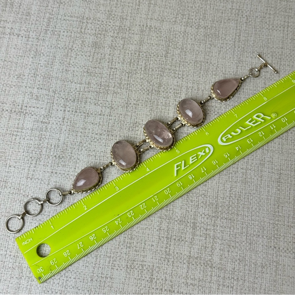 Rose Quartz Silver Bracelet with Toggle Clasp - Picture 3 of 5